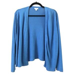 J.Jill Linen Blend Open Front Cardigan Sweater Coastal Blue Long Sleeve Sz Large